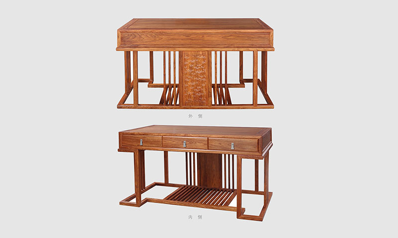 铜山 别墅中式家居书房装修实木书桌效果图